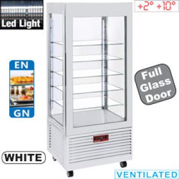 INN/VN-W5-R2 (23) Panorama Vitrine 4 Seiten T° positiv, 5 Regale aus Glas, belüftet, 480 Lit., WEIß